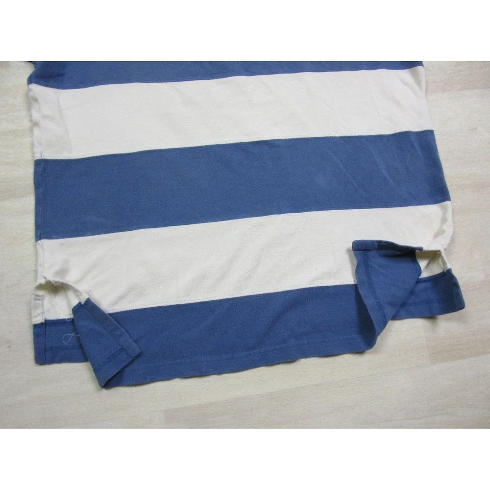 Men's Vintage Polo Ralph Lauren Cut and Sew Striped Polo Shirt‎ (L) Cream & Blue